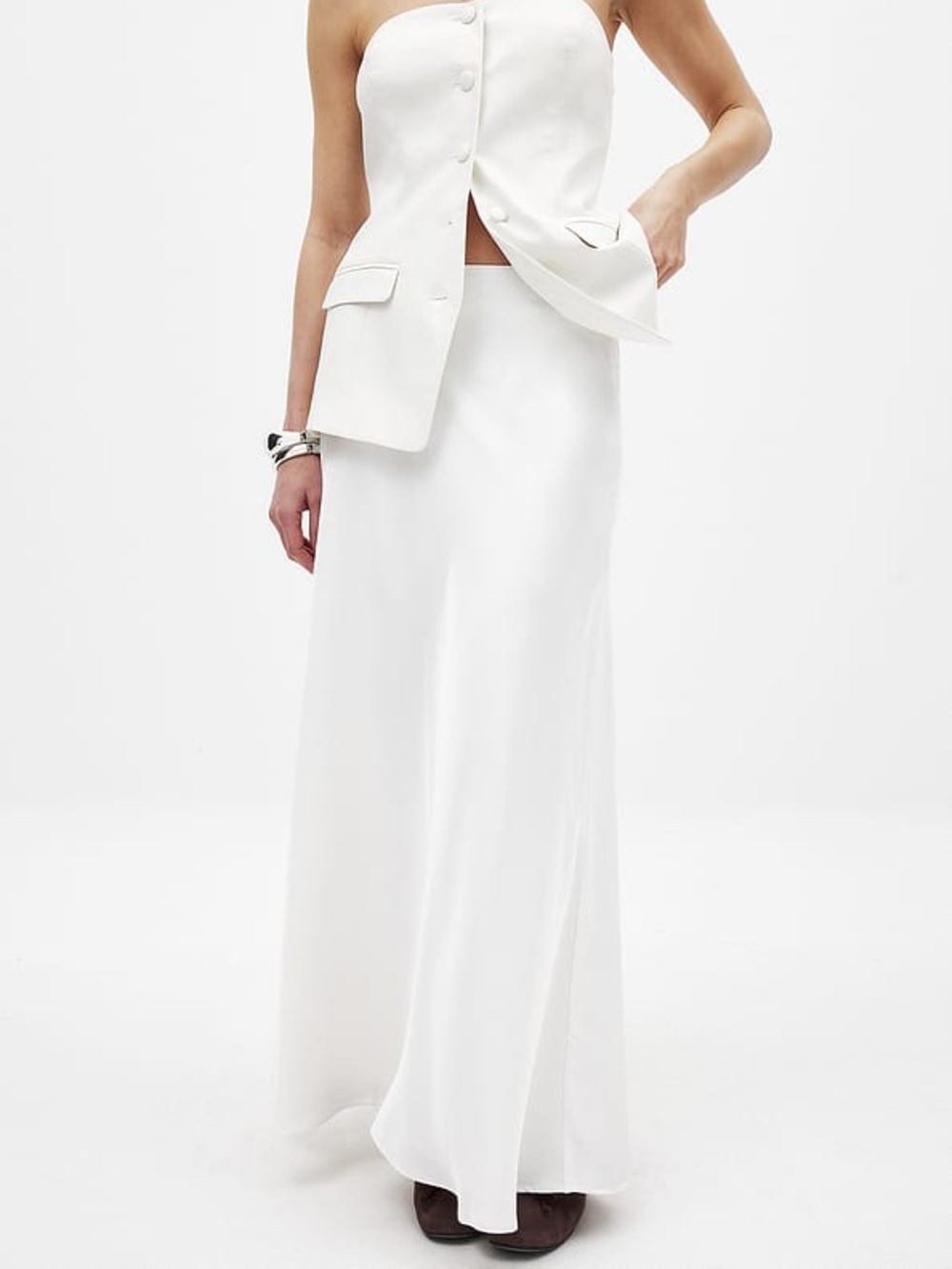 Satin Maxi Skirt In Off White